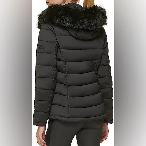 DKNY Women's Faux-Fur Trim Hooded Puffer Coat - Picture 2 of 5